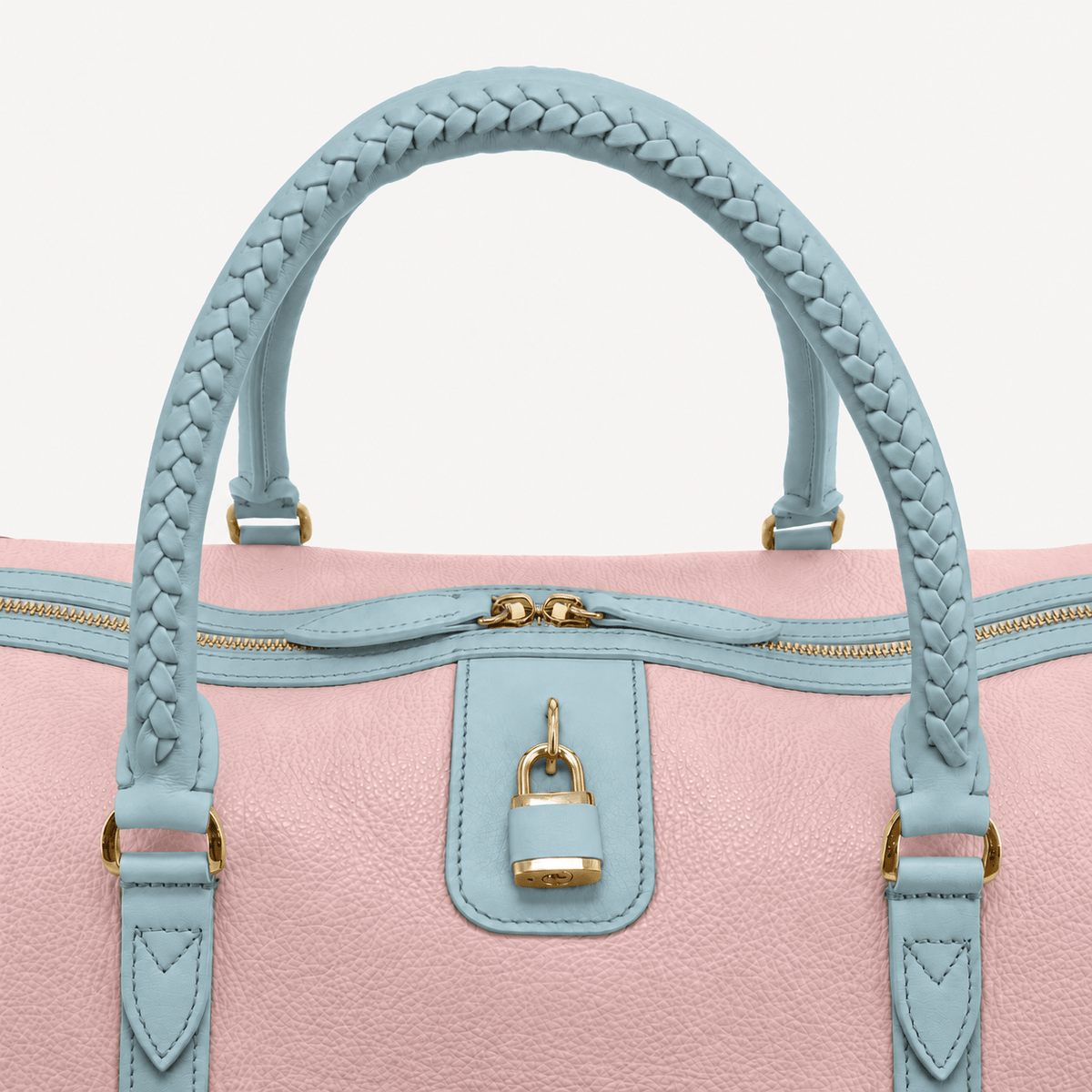 Poolside Duffle Bag - Pink pebble and Blue Calf (Polished Brass) - Swaine Group Ltd