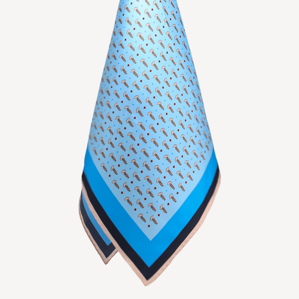 Silk Scarf Illustration - Light Blue with Umbrella - Swaine Group Ltd