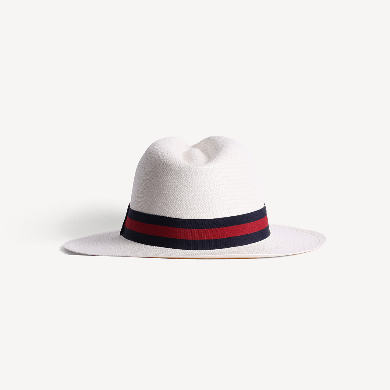Panama Toquilla Straw - White with Striped Navy & Red Band - Swaine Group Ltd