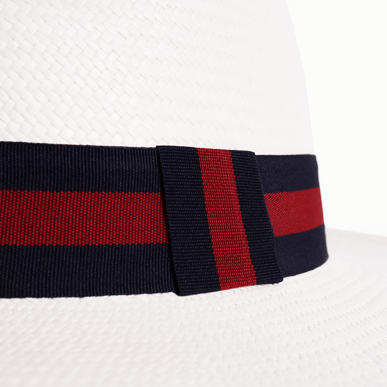 Panama Toquilla Straw - White with Striped Navy & Red Band - Swaine Group Ltd