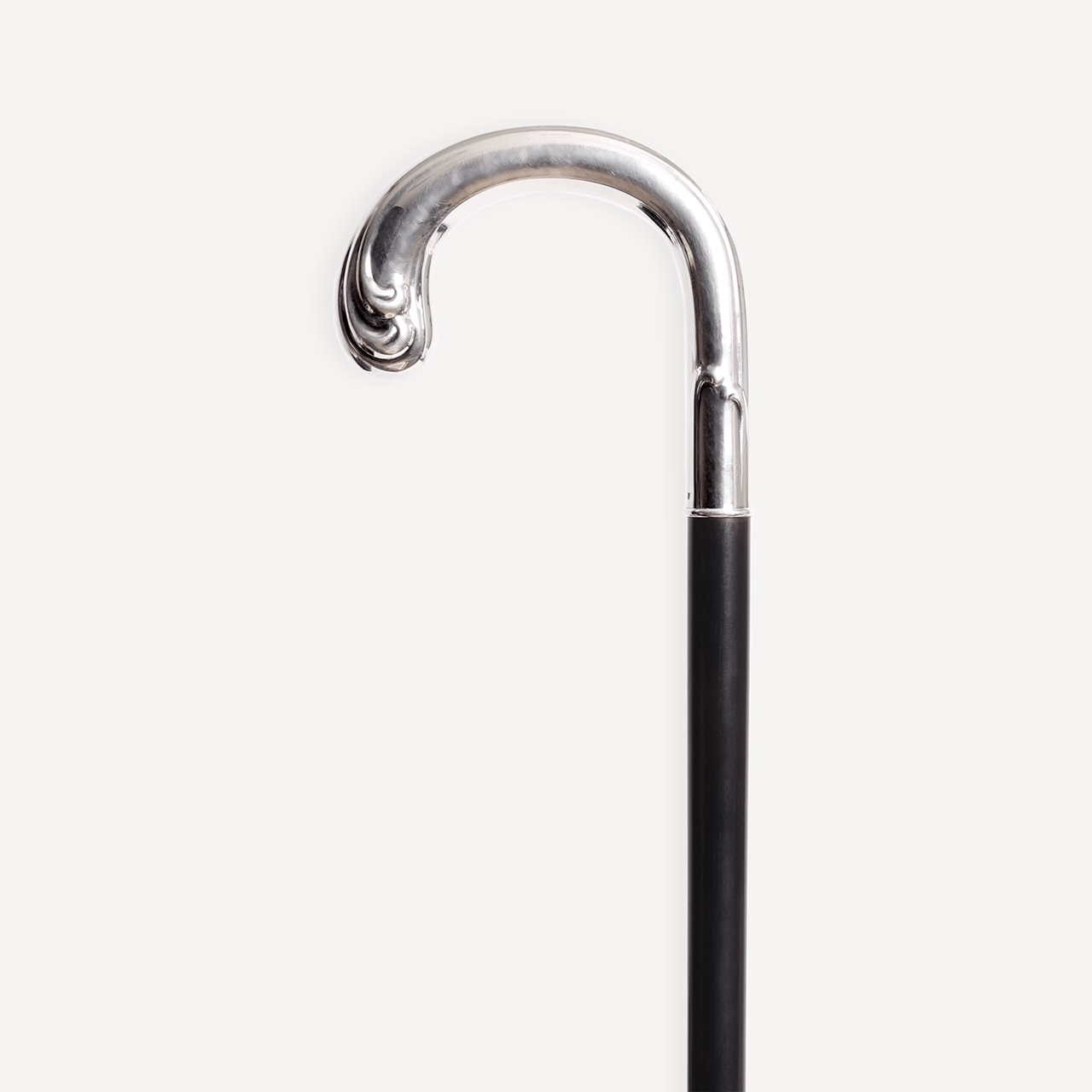 Dress Cane with Ornate Crook Handle - Ebony Wood and Silver Hardware - Swaine Group Ltd
