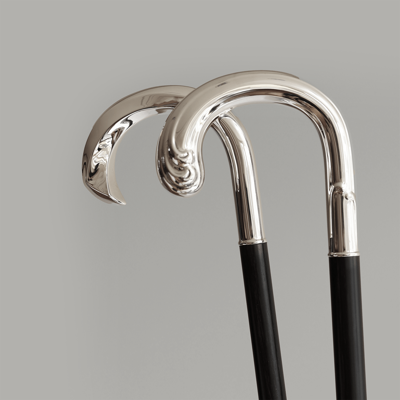 Dress Cane with Twisted Crook Handle - Ebony Wood and Silver Hardware - Swaine Group Ltd