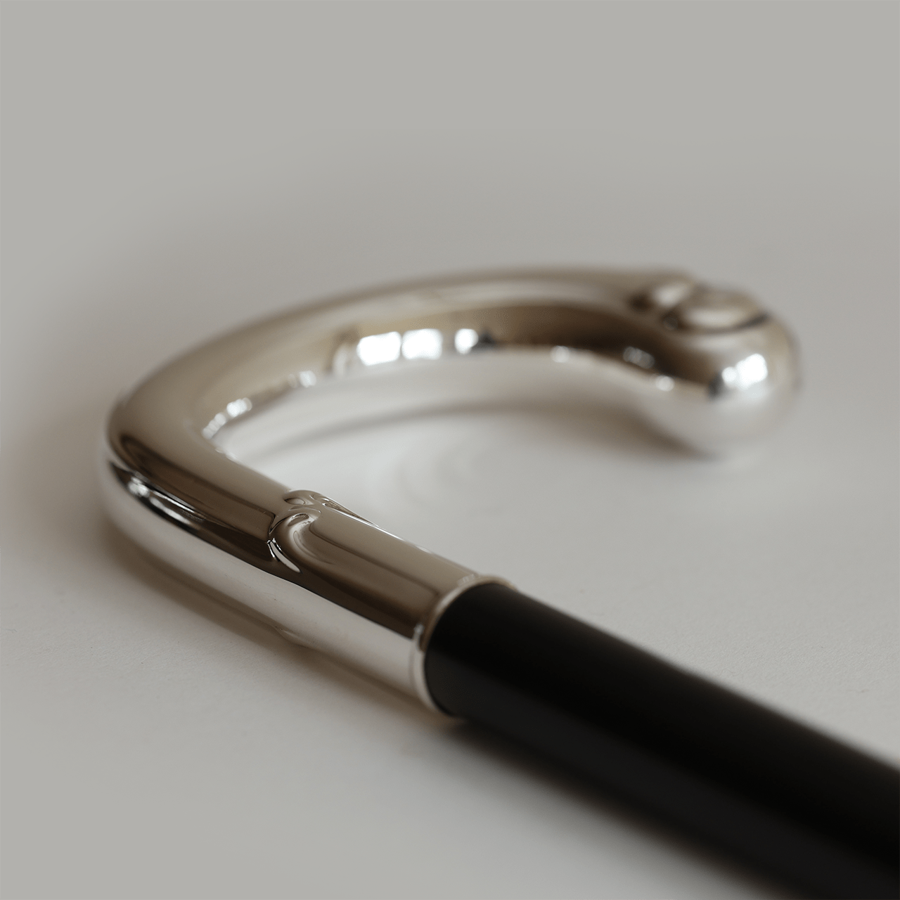 Dress Cane with Ornate Crook Handle - Ebony Wood and Silver Hardware - Swaine Group Ltd