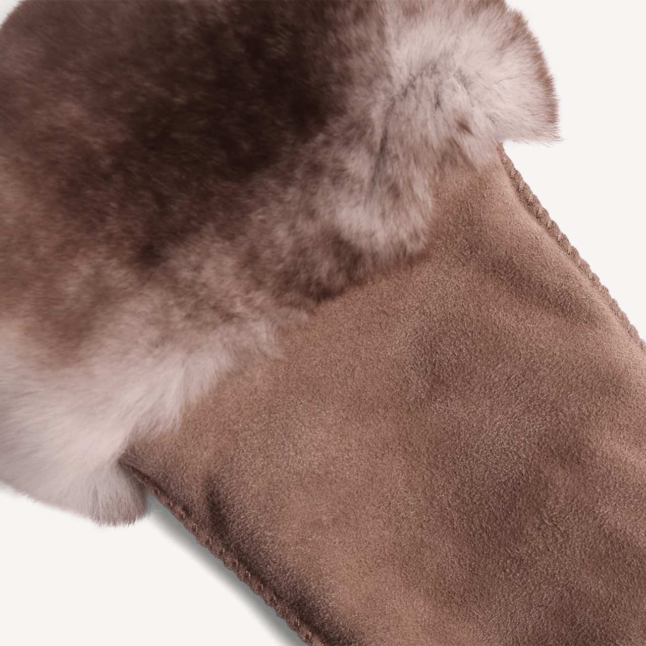 Women's Leather Suede Gloves with Rabbit Fur Trim - Cream - Swaine Group Ltd