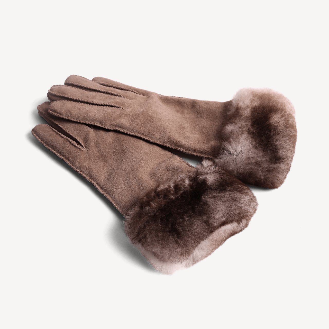 Women's Leather Suede Gloves with Rabbit Fur Trim - Cream - Swaine Group Ltd