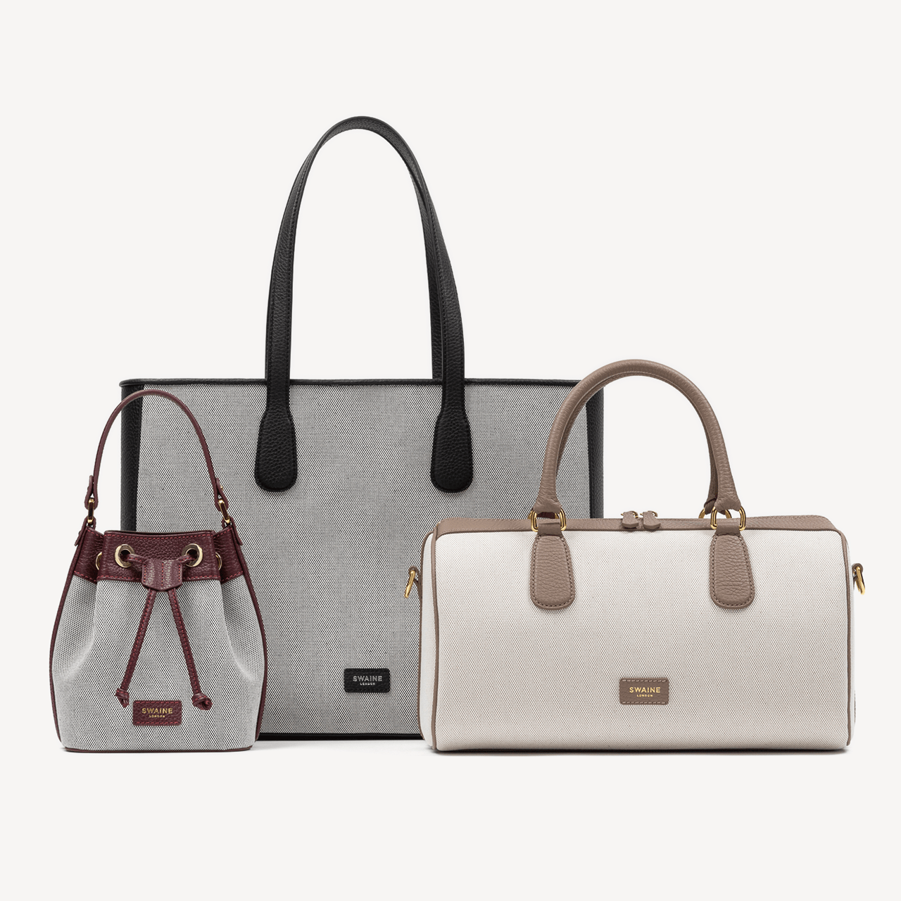 Bolster Bag - Taupe Pebble & Beige Canvas - Swaine Group Ltd