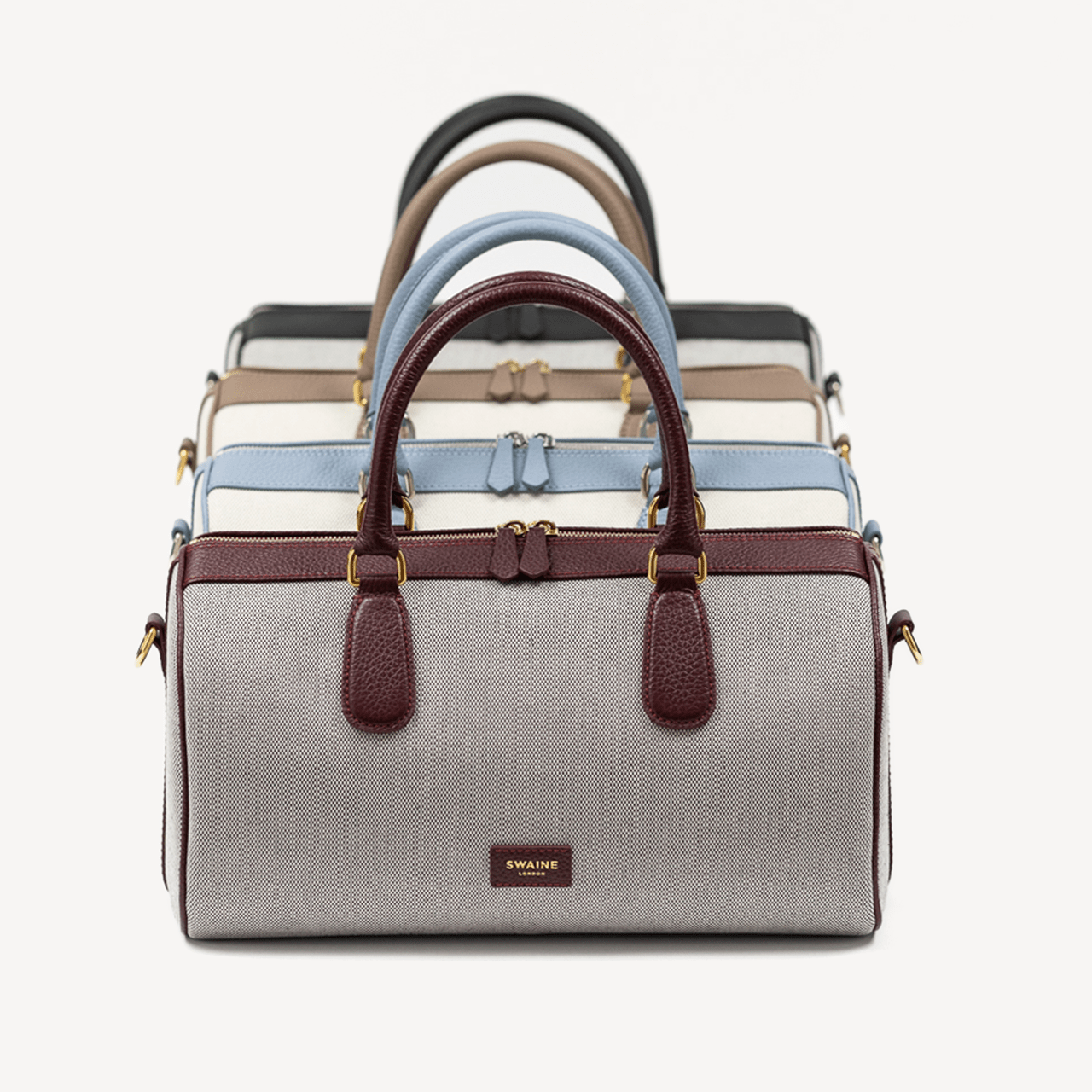 Bolster Bag - Taupe Pebble & Beige Canvas - Swaine Group Ltd