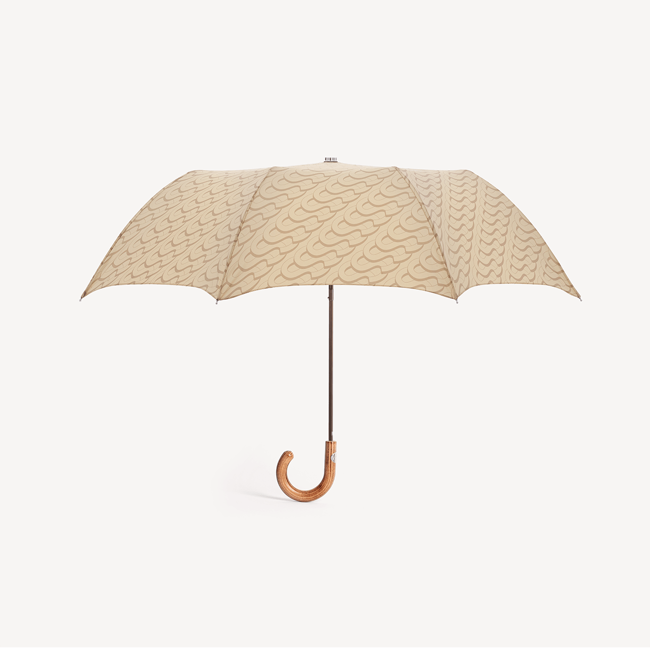 Collapsible Umbrella Beechwood Handle Monogram Print - Beige - Swaine