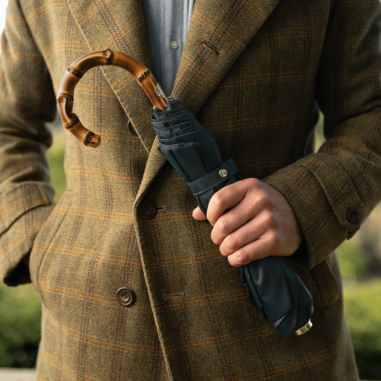 Collapsible Umbrella with Whangee Handle - Mustard - Swaine Group Ltd