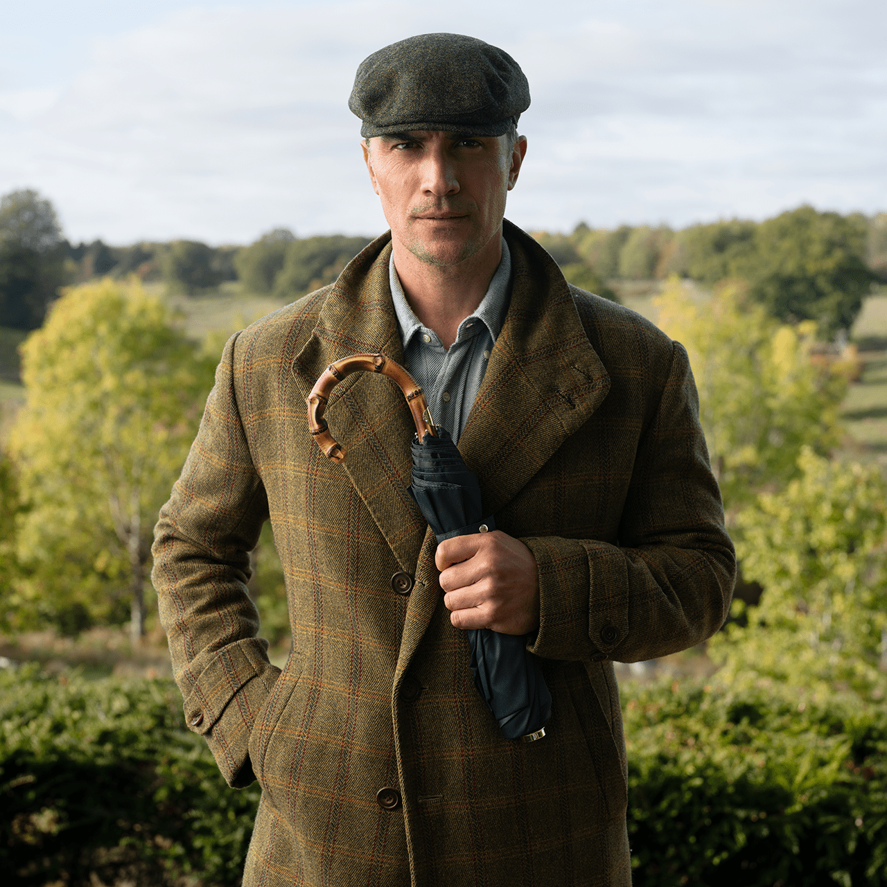 Collapsible Umbrella with Whangee Handle - Brown - Swaine Group Ltd