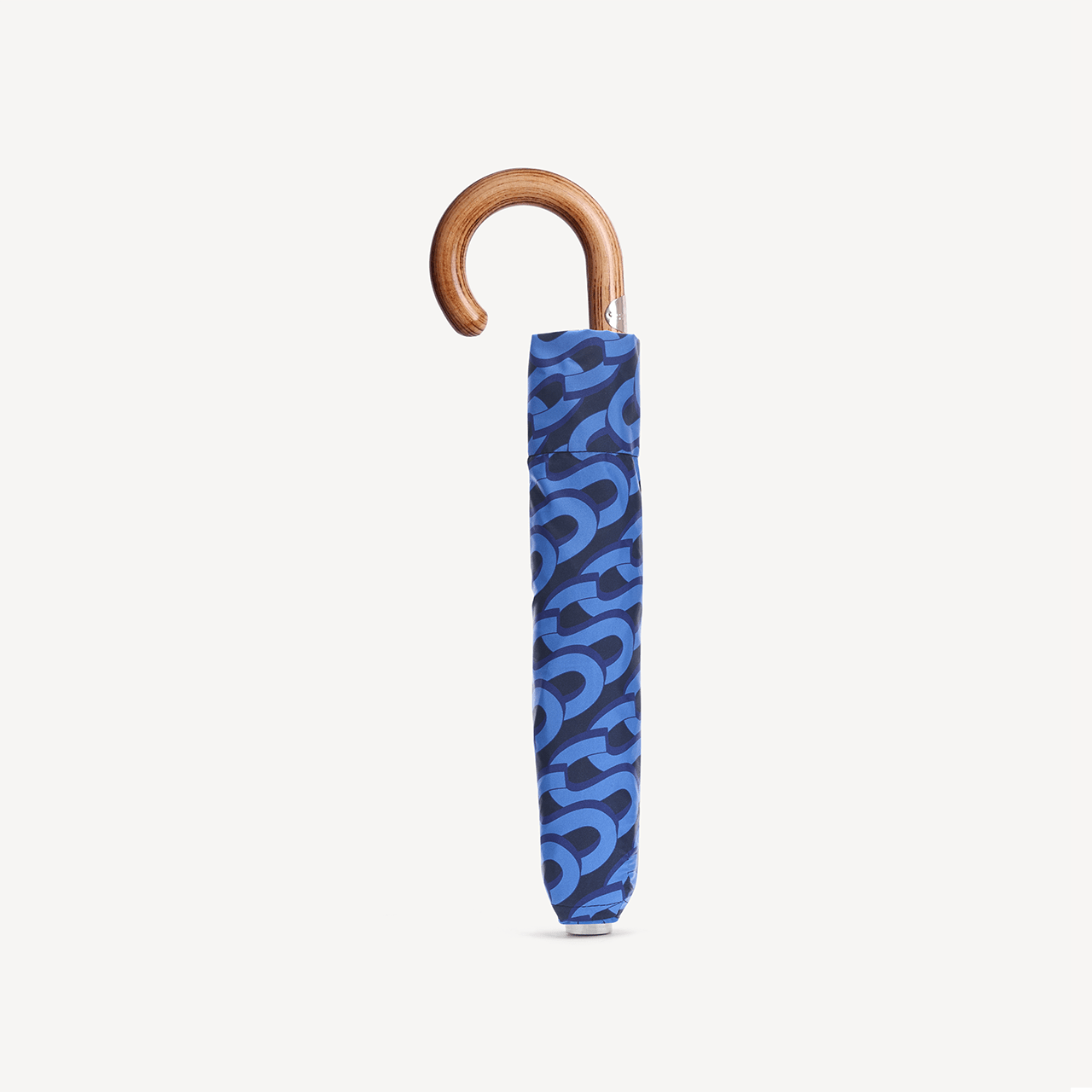 Collapsible Umbrella Beechwood Handle Monogram Print - Blue - Swaine