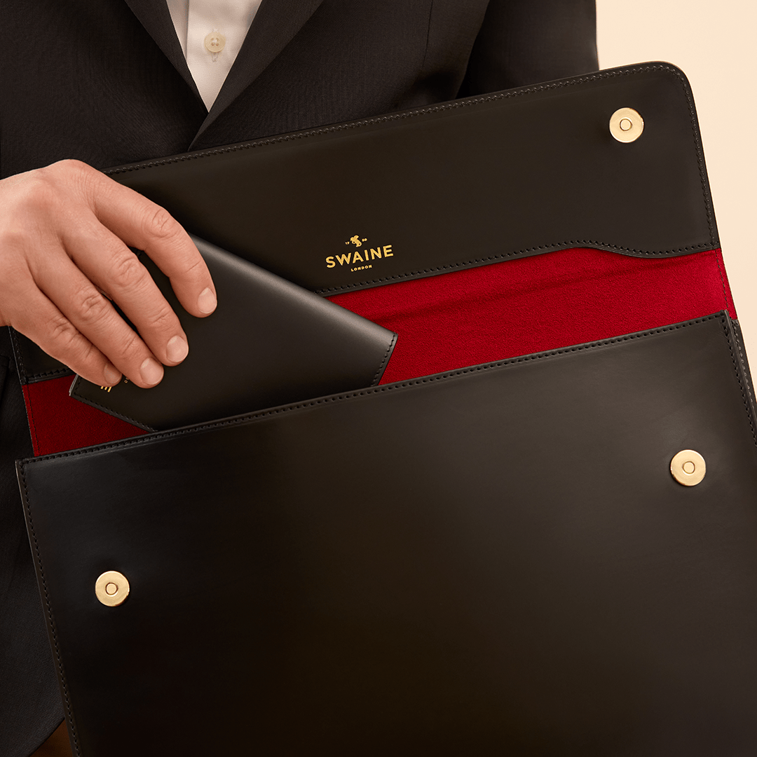 Eton Document Holder - Black with Red suede lining - Swaine