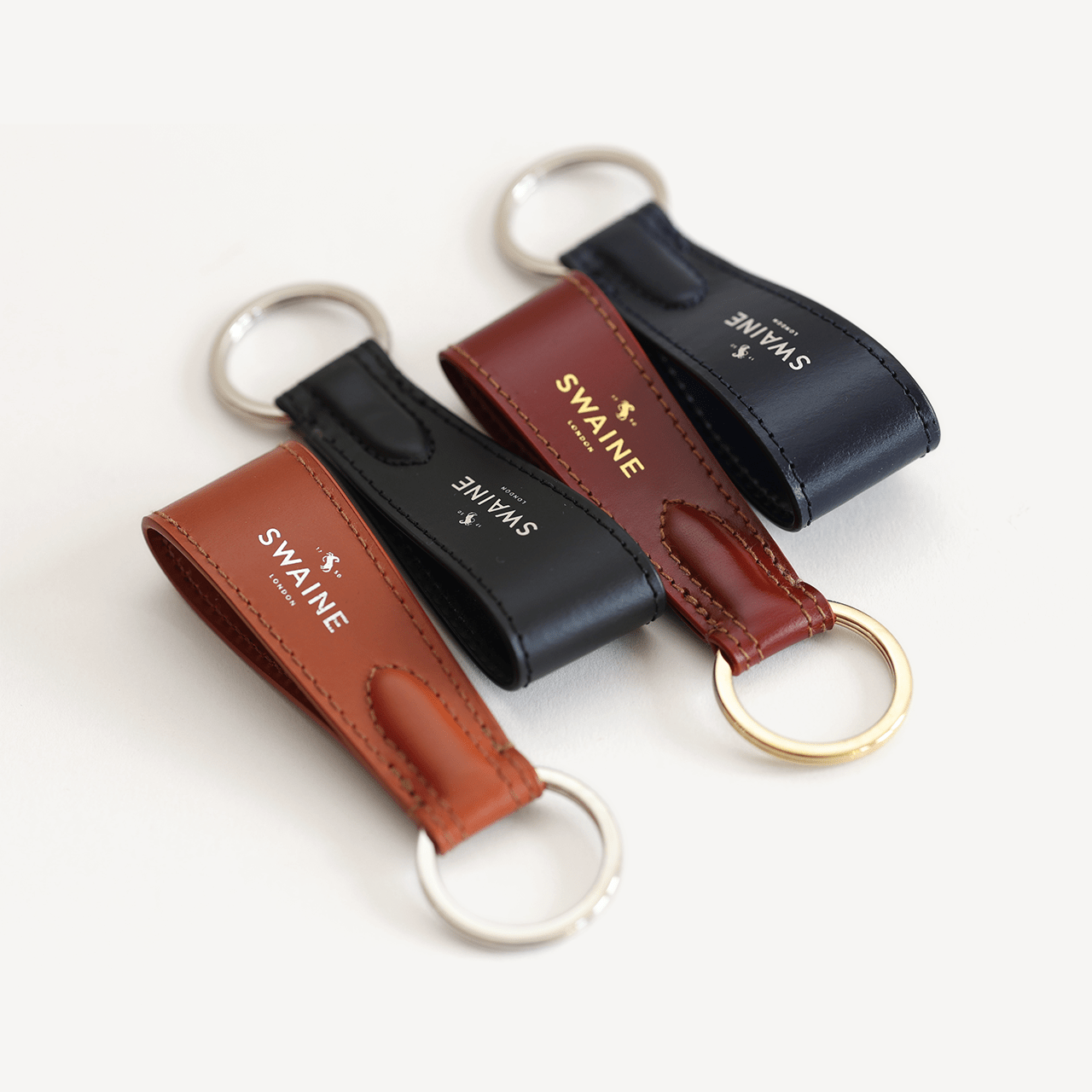 Swaine Keyring - London Tan with Silver Embossing - Swaine Group Ltd