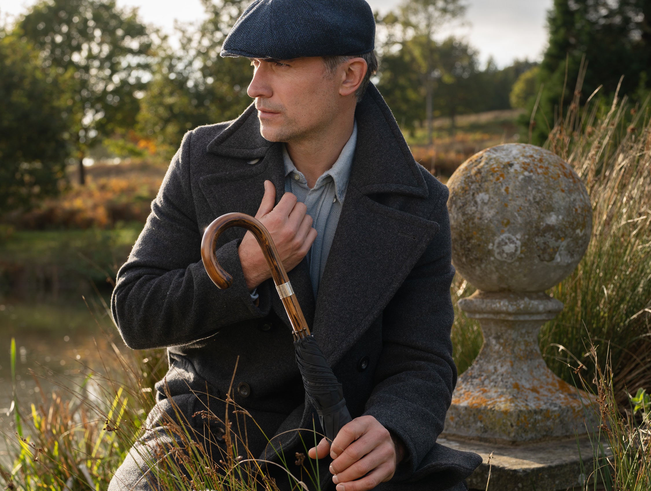 メンズ レザーベルト - ネイビー