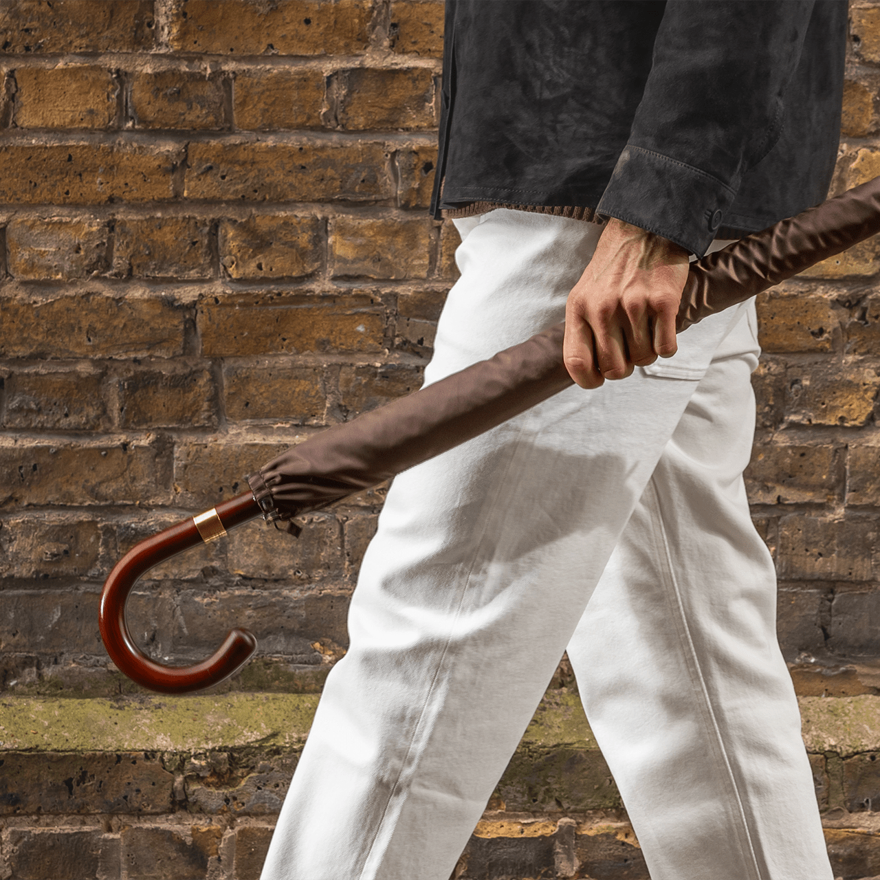 Stripped Cherry Umbrella for Men - Brown - Swaine Group Ltd