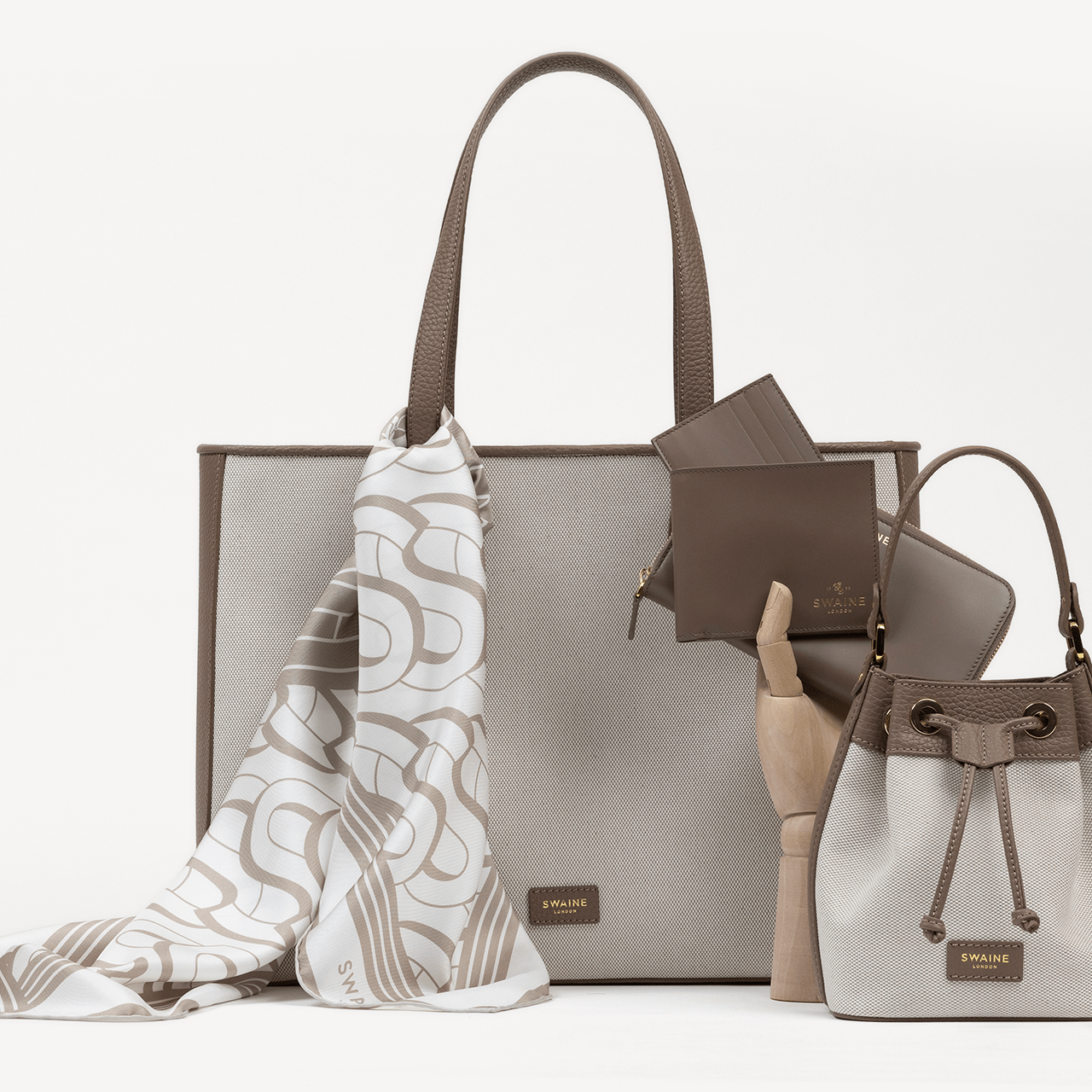 Shopper - Taupe Pebble & Beige Canvas - Swaine Group Ltd