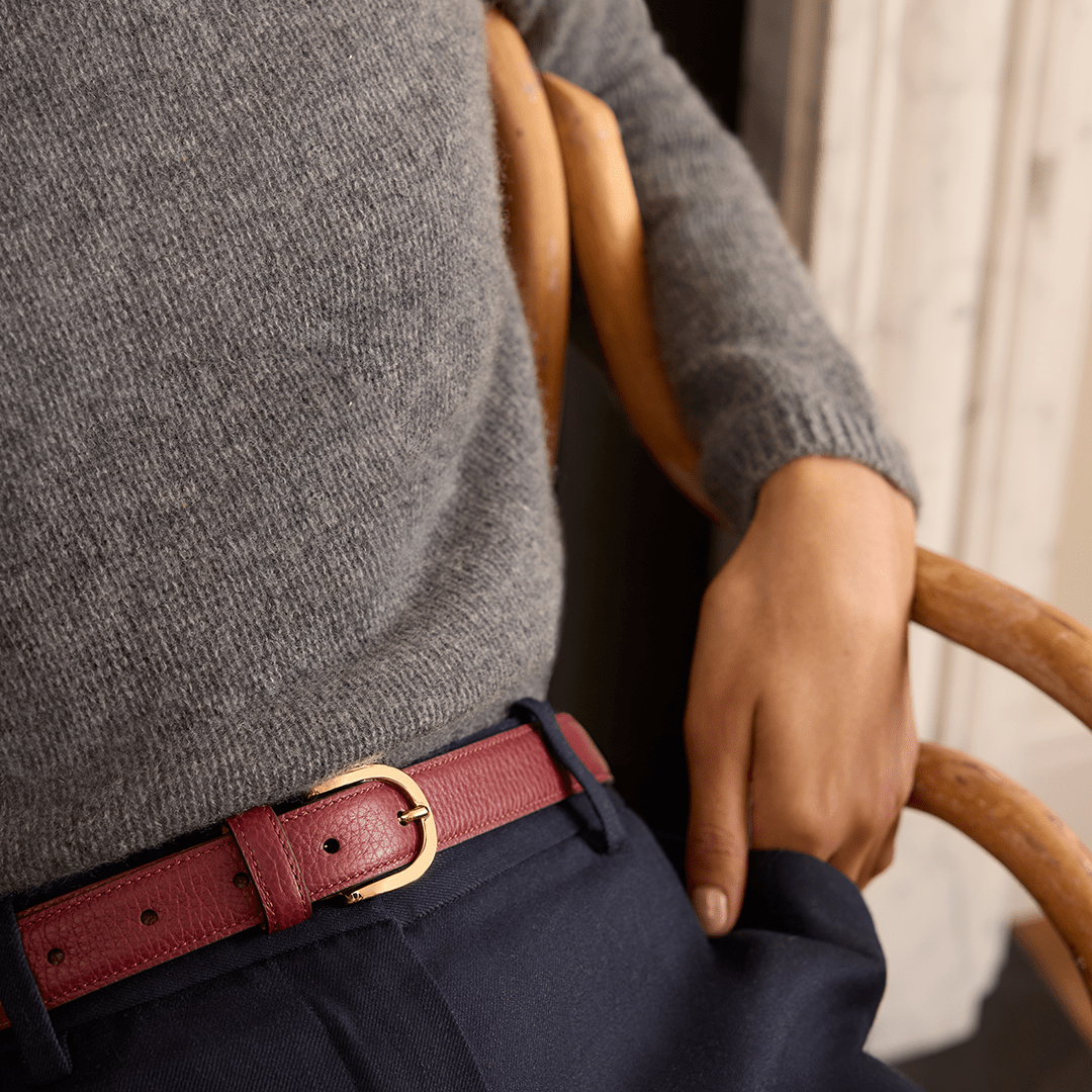 Women's Belt with Round Buckle - Burgundy - Swaine