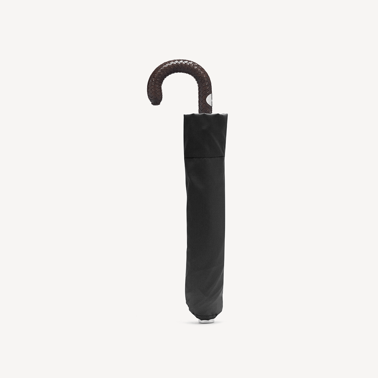 Collapsible Umbrella with Braided Leather Handle - Black - Swaine