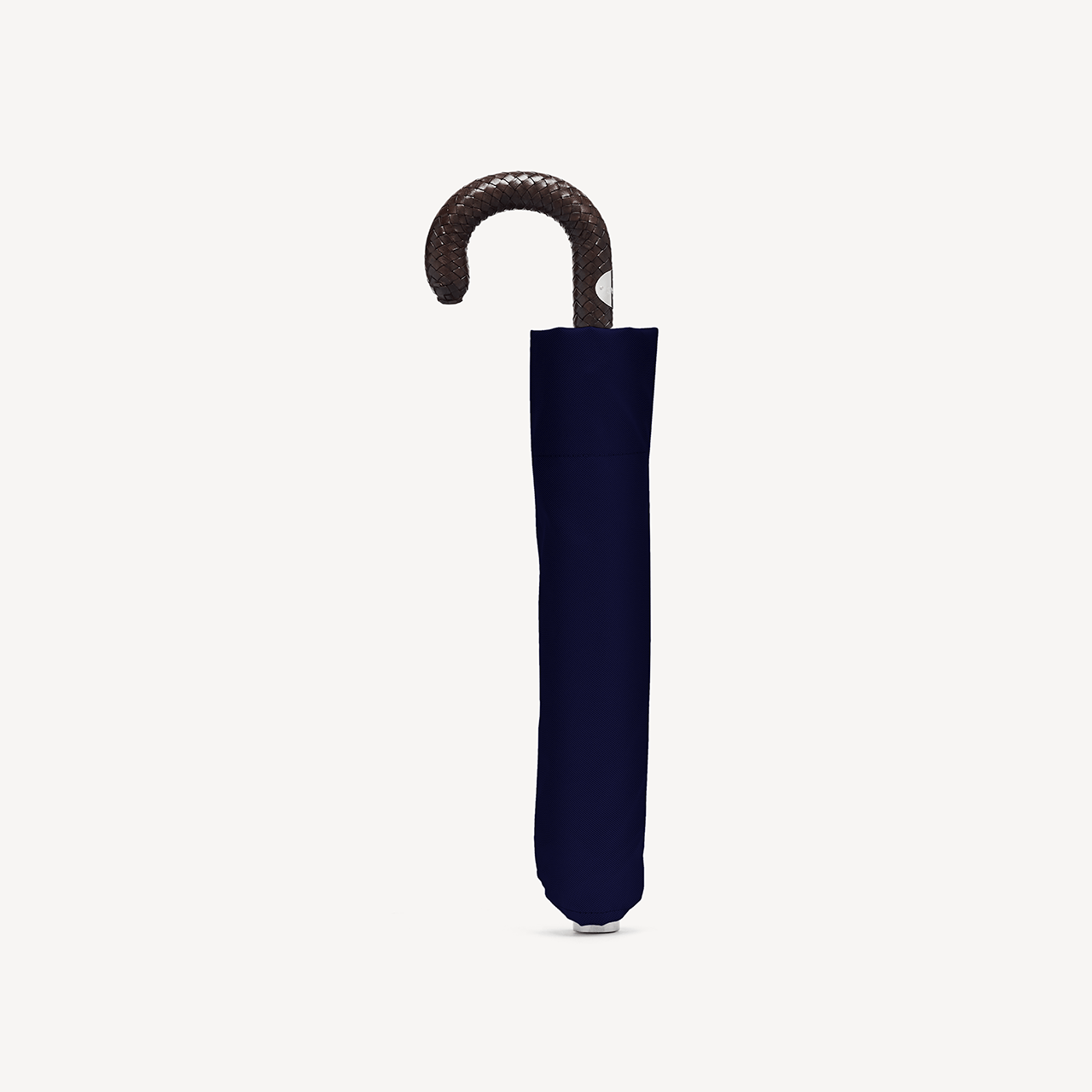 Collapsible Umbrella with Braided Leather Handle - Navy - Swaine