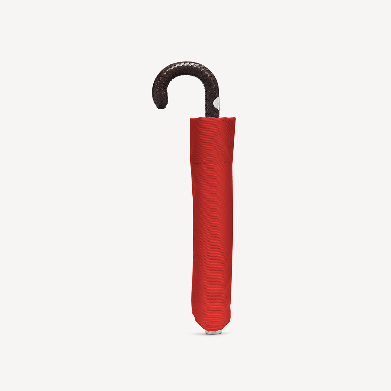 Collapsible Umbrella with Braided Leather Handle - Scarlet - Swaine