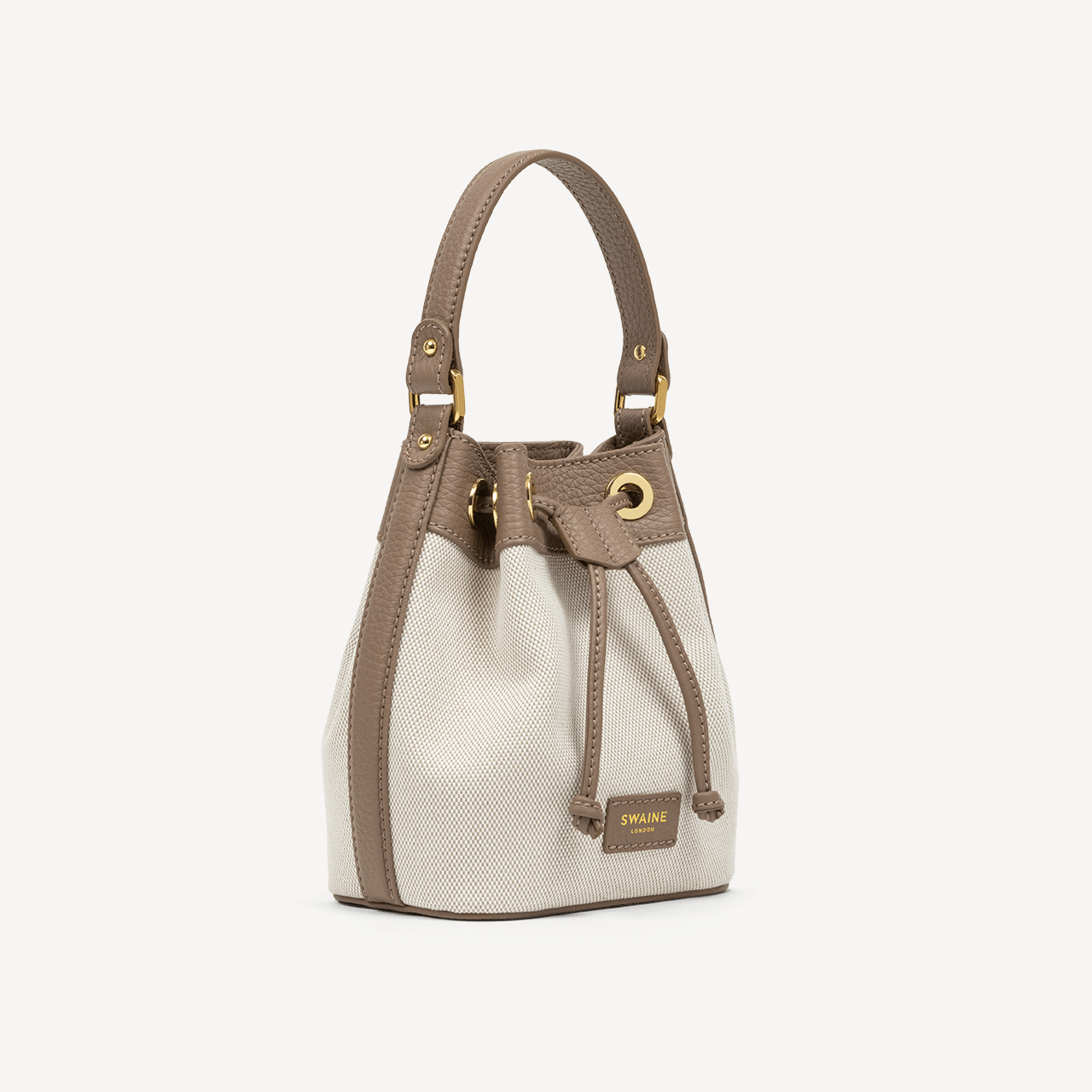 Pouch Bag - Taupe Pebble & Beige Canvas - Swaine