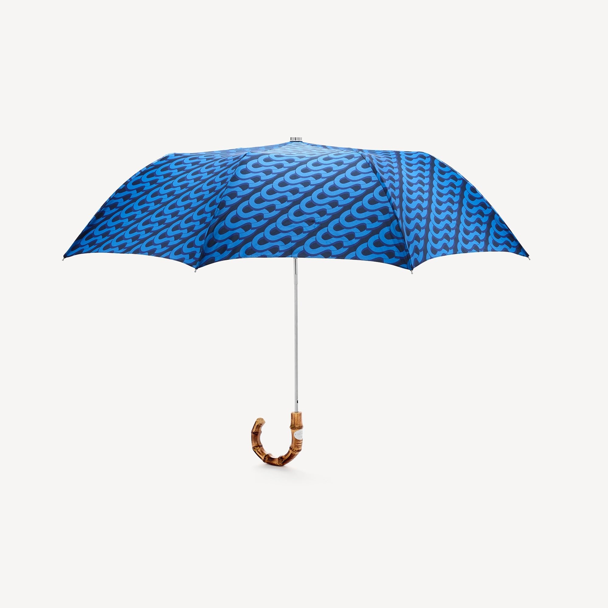 Collapsible Umbrella Whangee Handle Monogram Print - Blue - Swaine