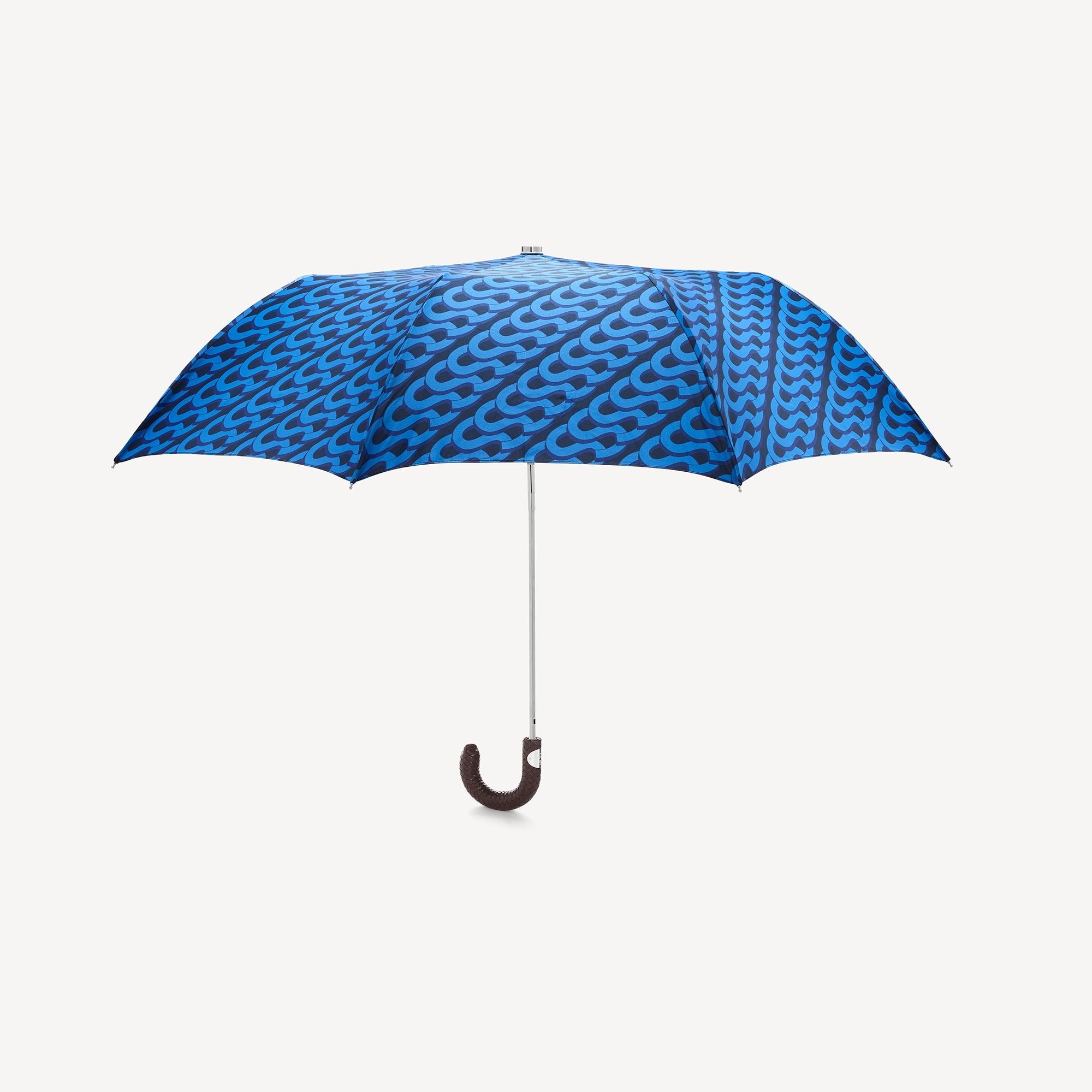 Collapsible Umbrella Braided Handle Monogram Print - Blue - Swaine