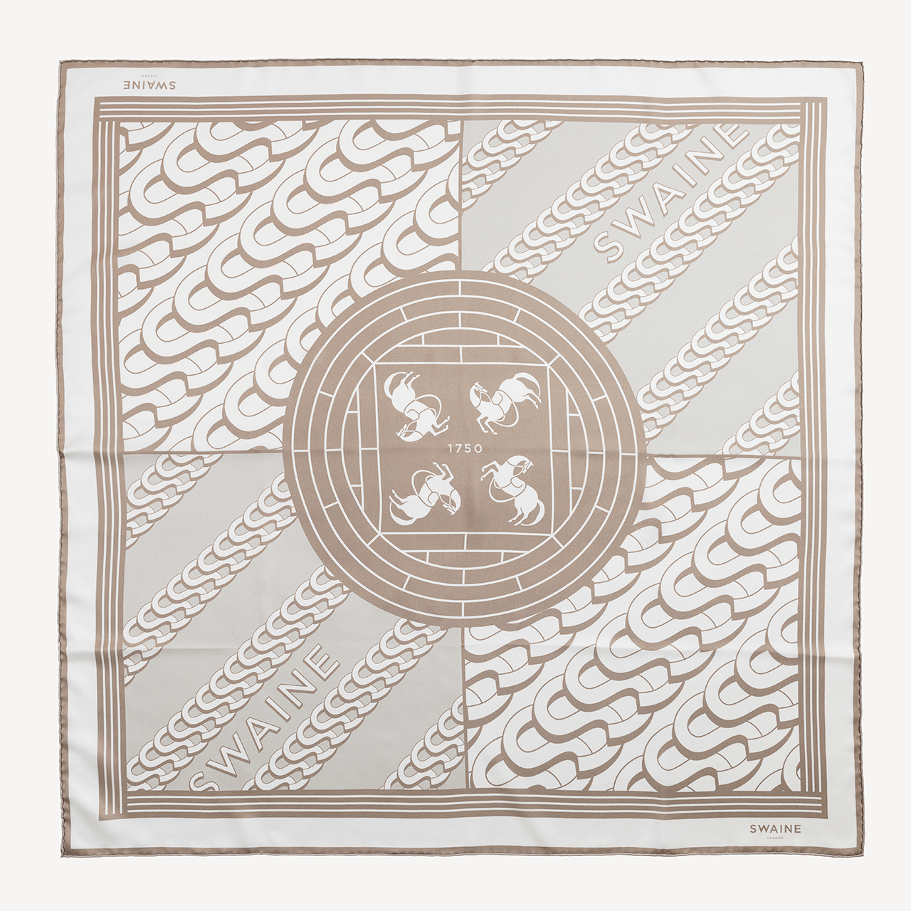 Monogrammed Silk Scarf - Beige - Swaine