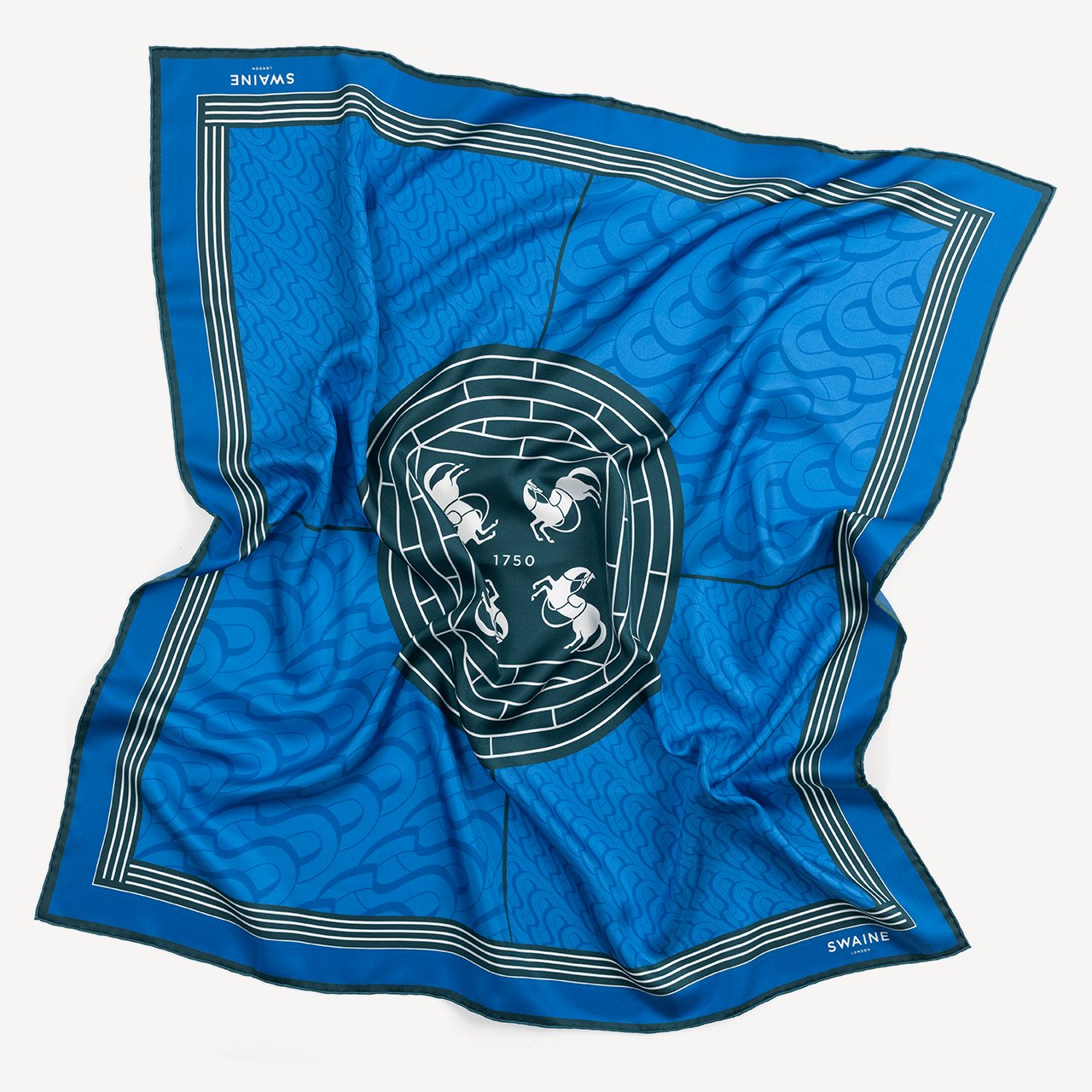 Monogrammed Silk Scarf - Blue - Swaine