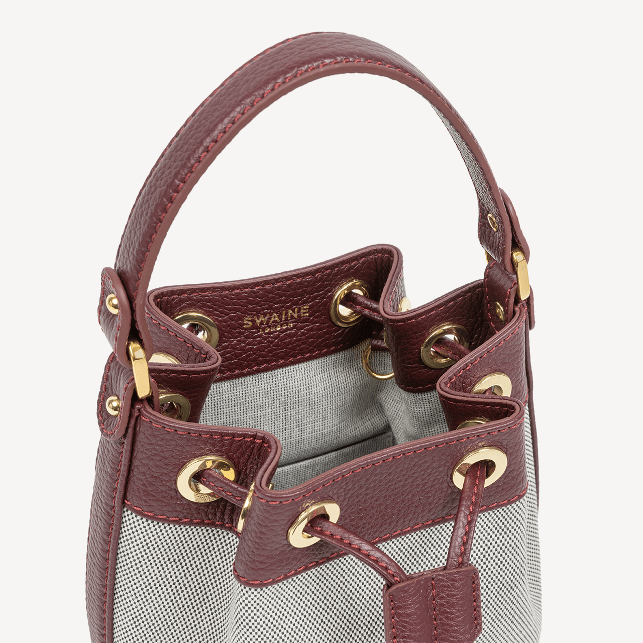 Pouch Bag - Bordeaux Pebble & Black Canvas - Swaine